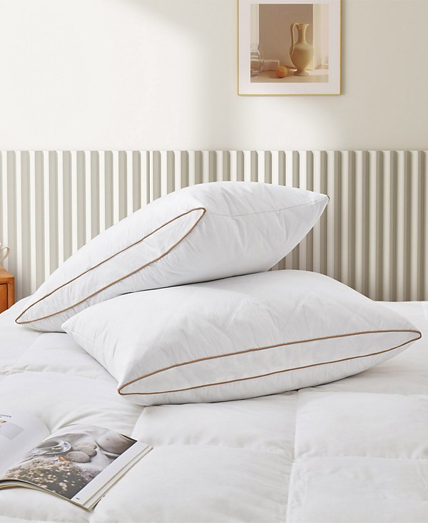 100% Cotton Medium Support Feather Down 2-Pack Pillows, Standard